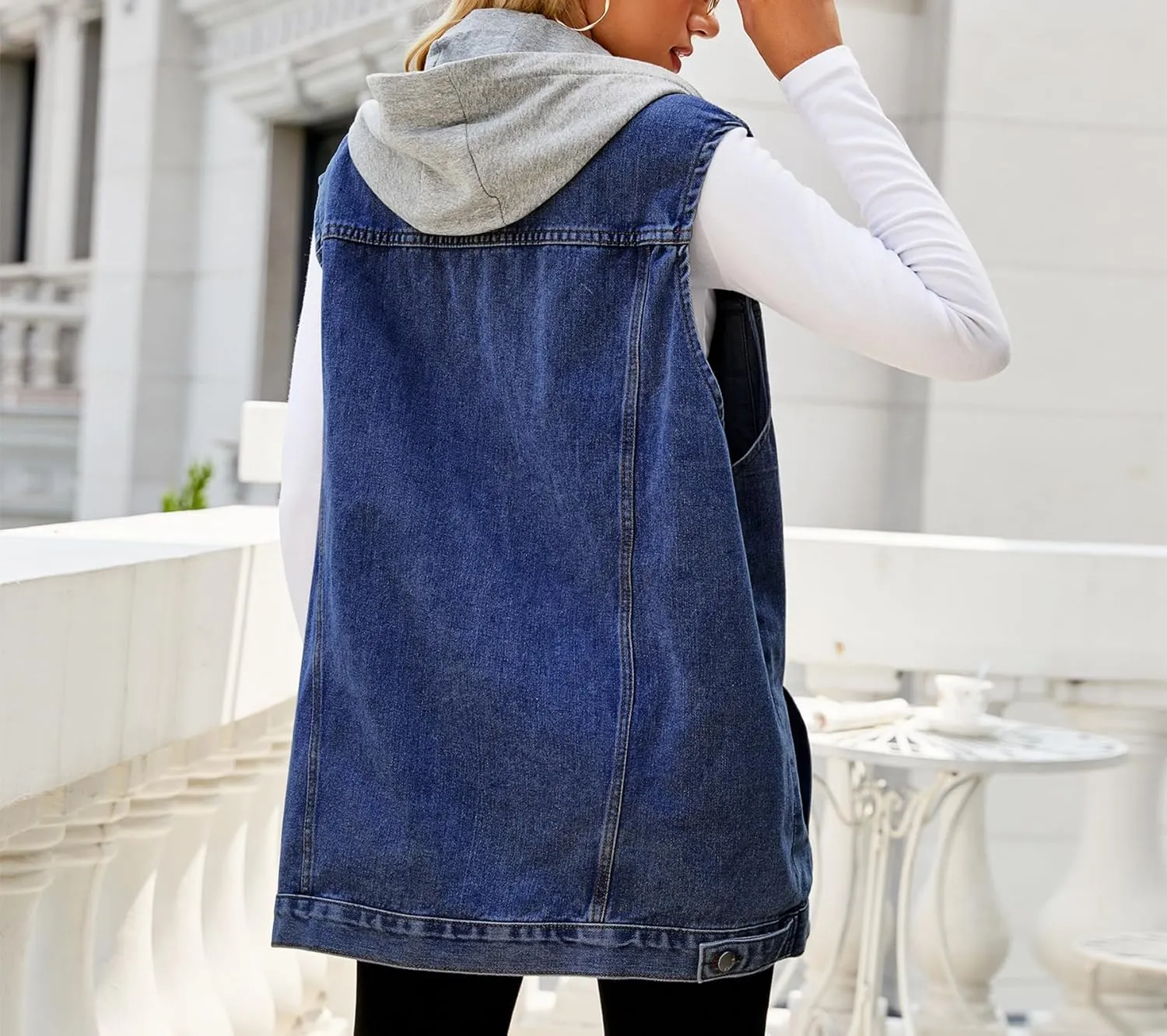 Women's Denim Vest Oversized Casual Classic Sleeveless Button Denim Jacket