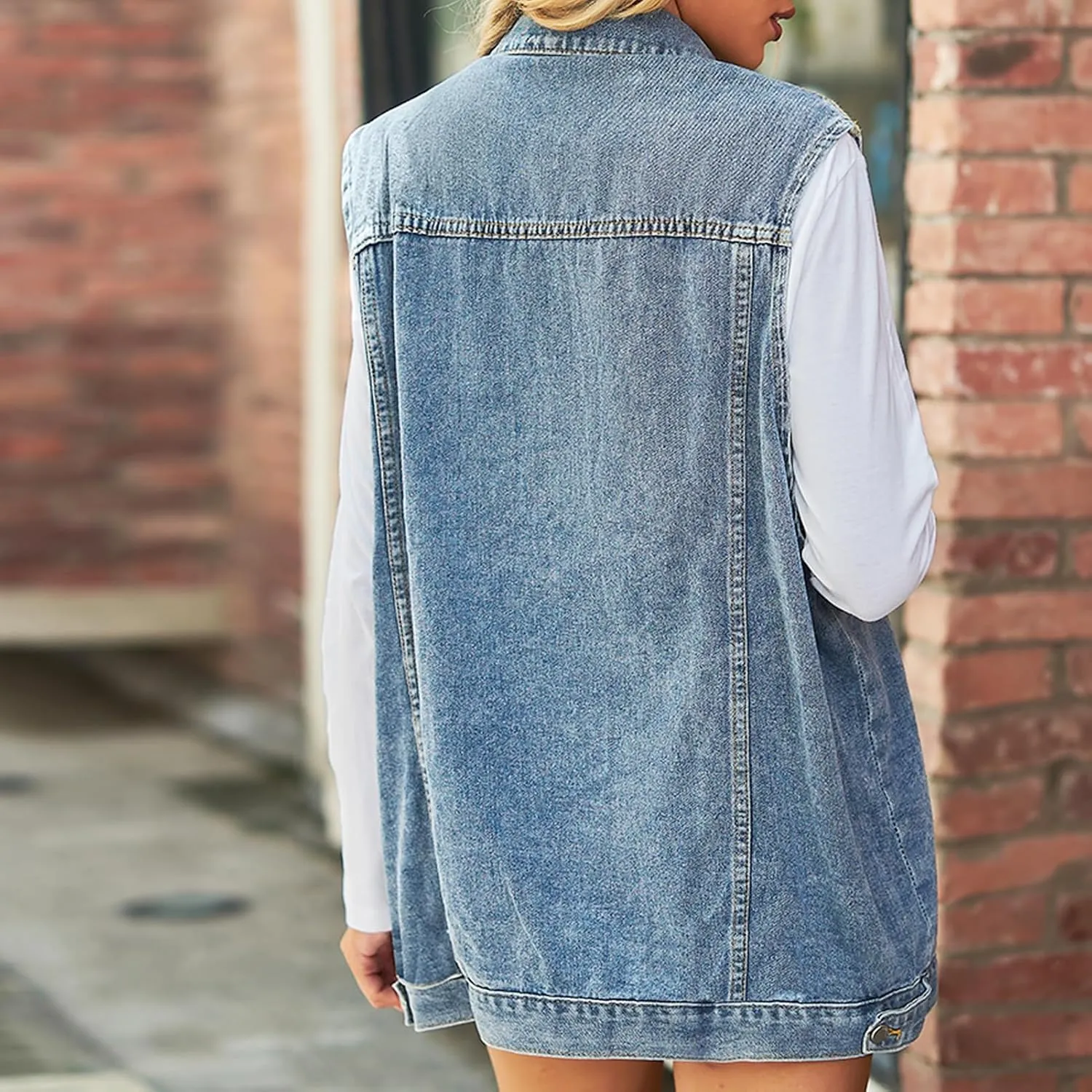 Women's Denim Vest Oversized Casual Classic Sleeveless Button Denim Jacket