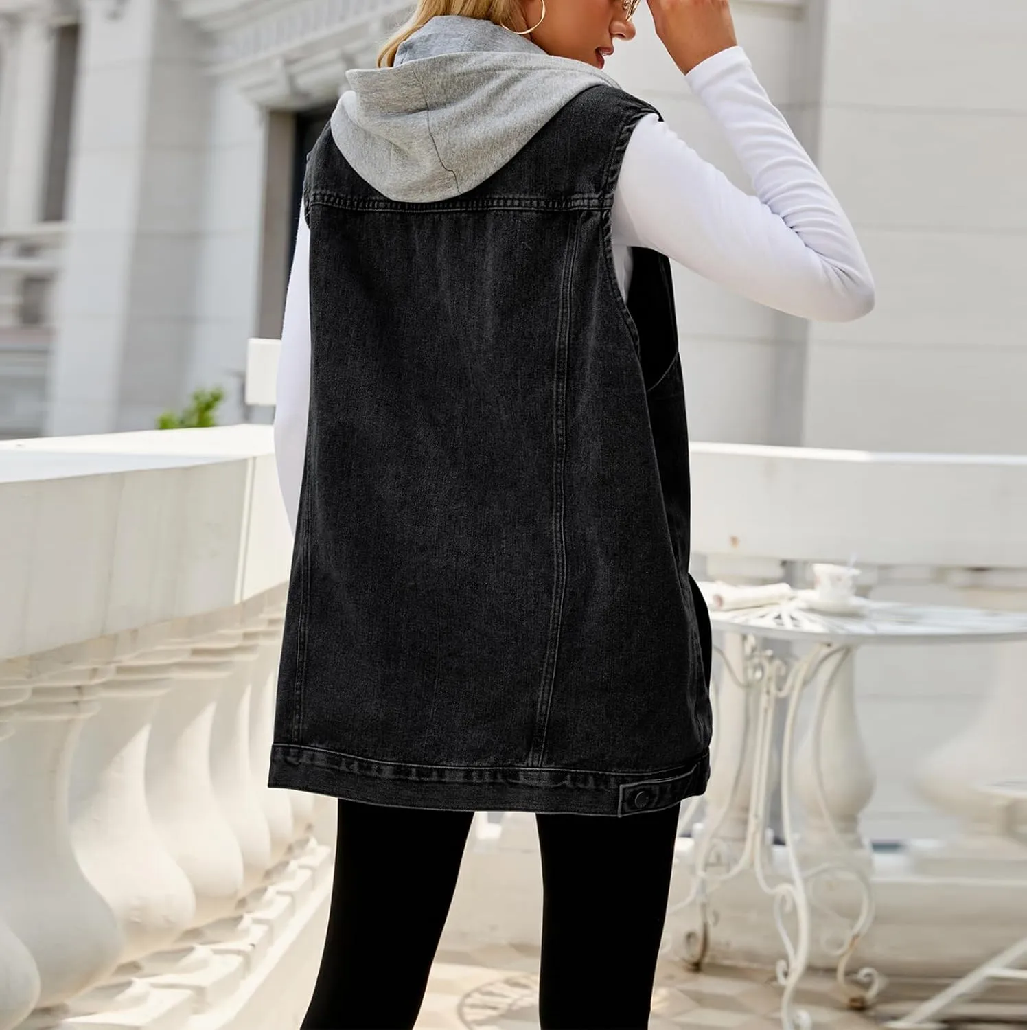 Women's Denim Vest Oversized Casual Classic Sleeveless Button Denim Jacket