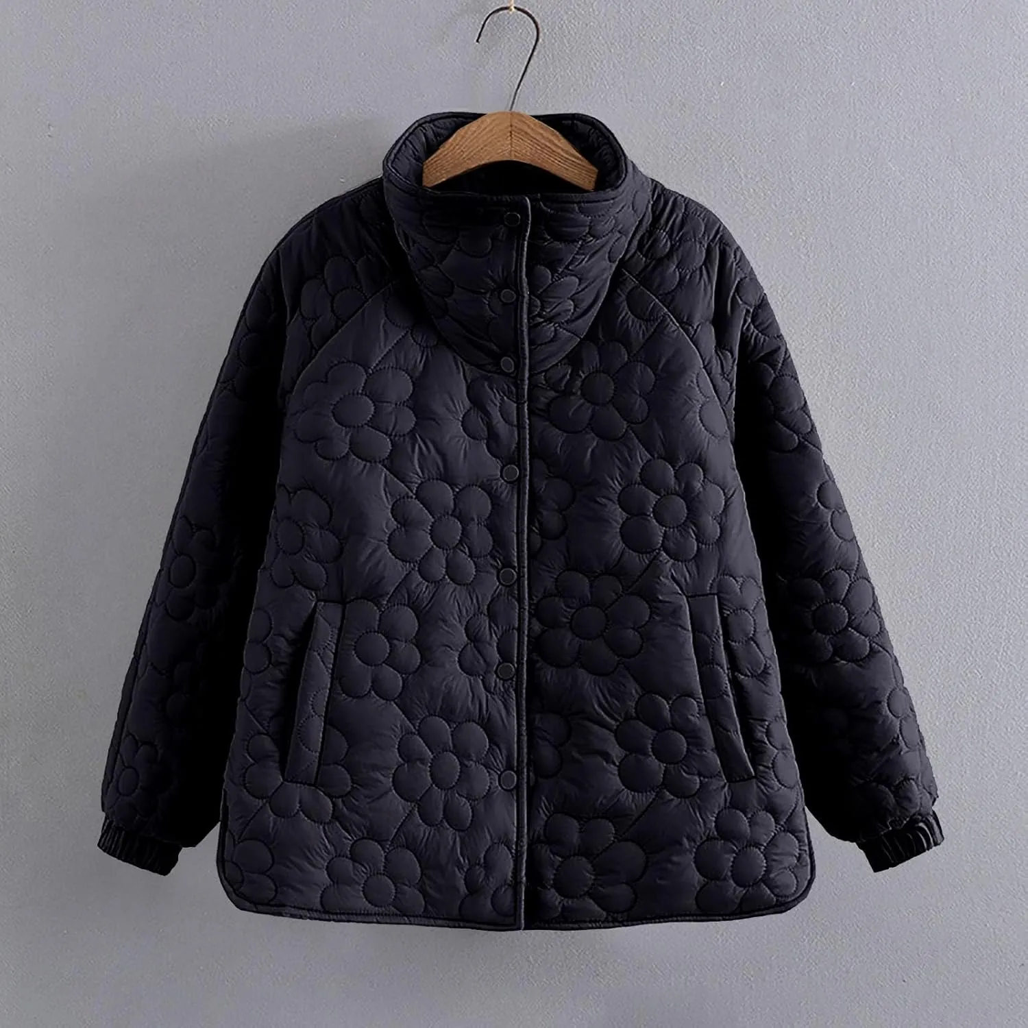 Women's Down Jackets Lapel Buttons Closed Casual Puffer Jacket Coat Cozy Lightweight Long Sleeve Floral Fuzzy Outwear