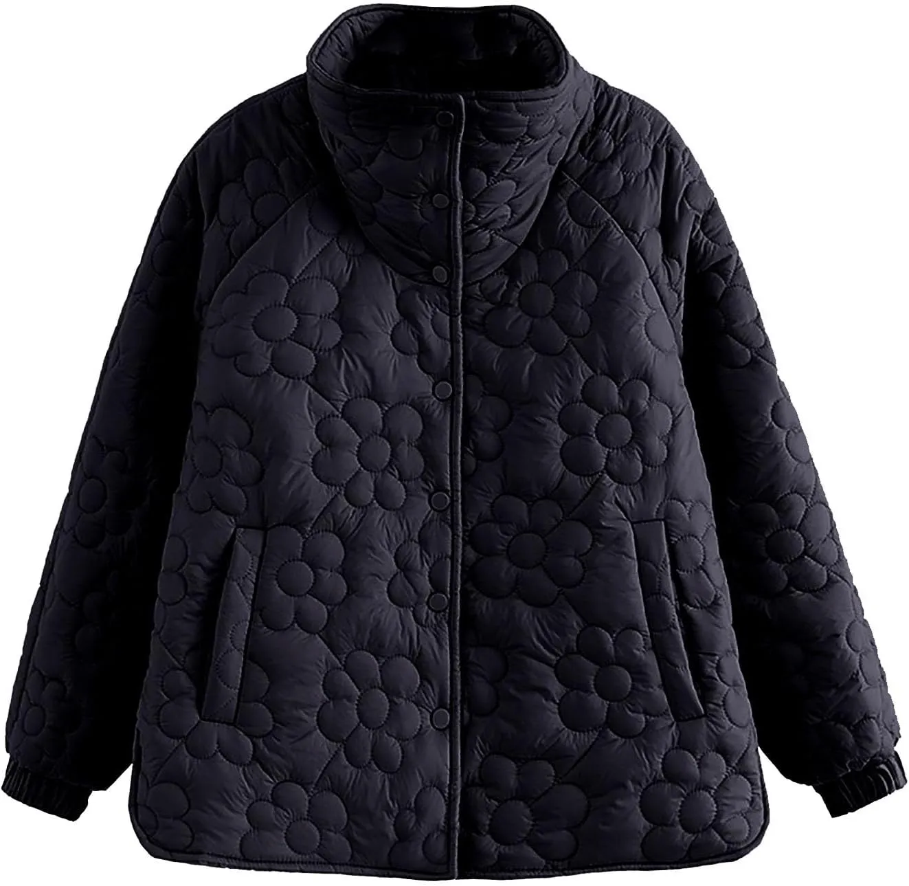 Women's Down Jackets Lapel Buttons Closed Casual Puffer Jacket Coat Cozy Lightweight Long Sleeve Floral Fuzzy Outwear