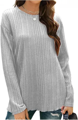 Womens Fall Winter Tops 2024 Soft Long Sleeve Casual Blouses Crewneck Knit Pullover Sweater Tops
