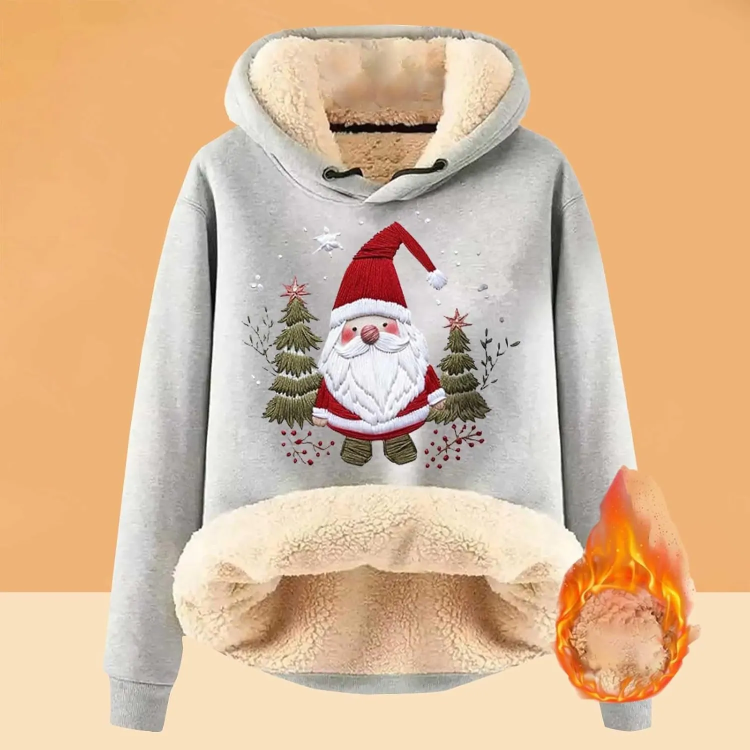 Women'S Fashion Daily Sweater And Velvet Thickened Warm Loose Hooded Pullover Women'S Christmas Hoodie Christmas