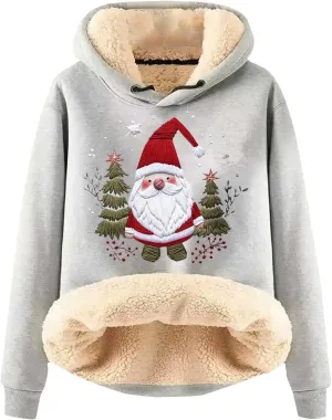 Women'S Fashion Daily Sweater And Velvet Thickened Warm Loose Hooded Pullover Women'S Christmas Hoodie Christmas