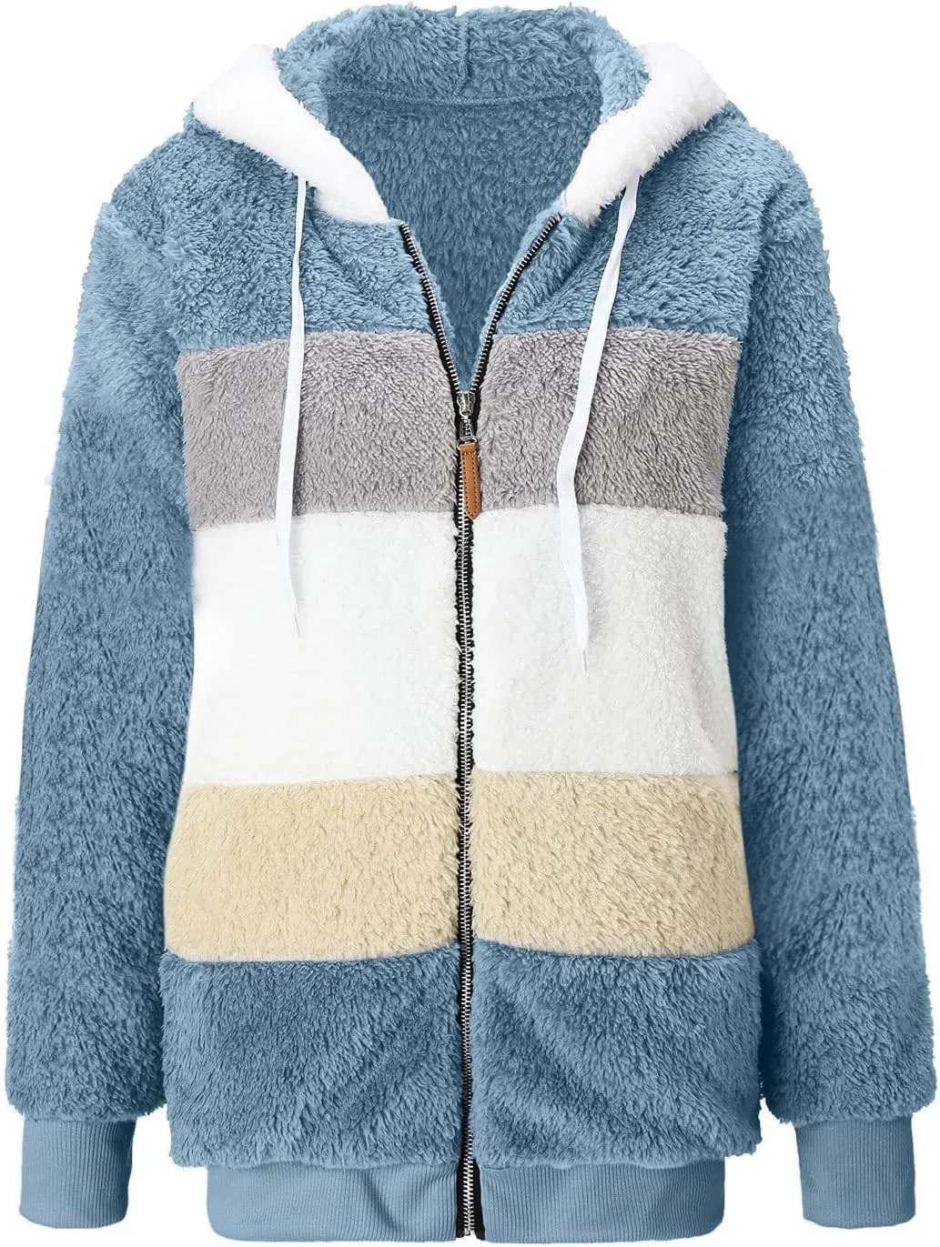 Womens Fleece Coat with Fleece Hood Plus Size Coats Faux Fur Cardigans Winter Outerwear Jackets