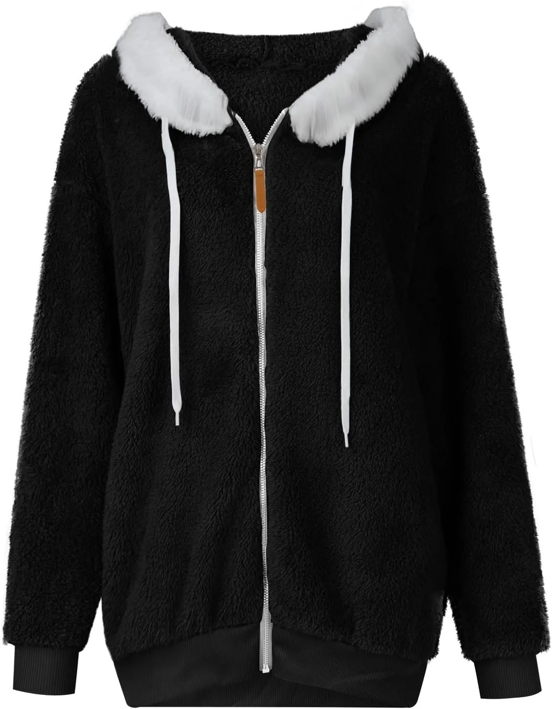 Womens Fleece Coat with Fleece Hood Plus Size Coats Faux Fur Cardigans Winter Outerwear Jackets