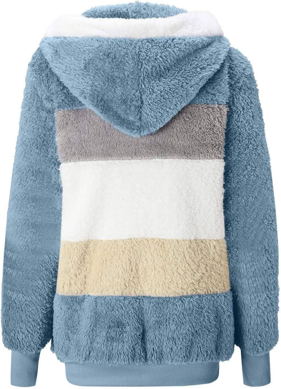 Womens Fleece Coat with Fleece Hood Plus Size Coats Faux Fur Cardigans Winter Outerwear Jackets