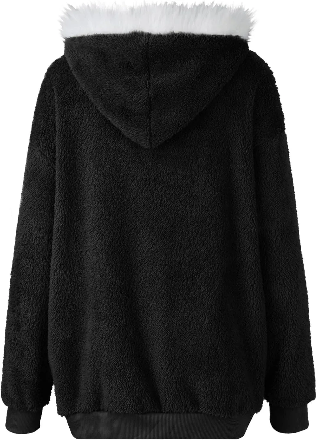 Womens Fleece Coat with Fleece Hood Plus Size Coats Faux Fur Cardigans Winter Outerwear Jackets