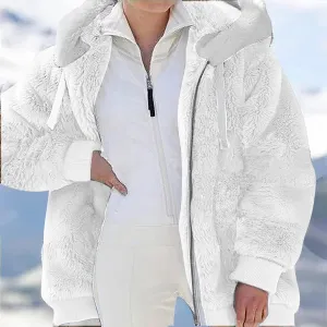 Womens Fleece Jackets Casual Fall Winter Coats Thick Shaggy Fuzzy Zip Up Hoodies Solid Warm Outwear with Pockets