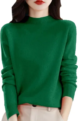Womens Fleece Pullover Half Turtleneck Solid Color Basic Casual Sweater Tops Fashion Soft Knitted Long Sleeve Sweater