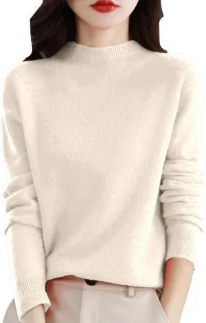 Womens Fleece Pullover Half Turtleneck Solid Color Basic Casual Sweater Tops Fashion Soft Knitted Long Sleeve Sweater