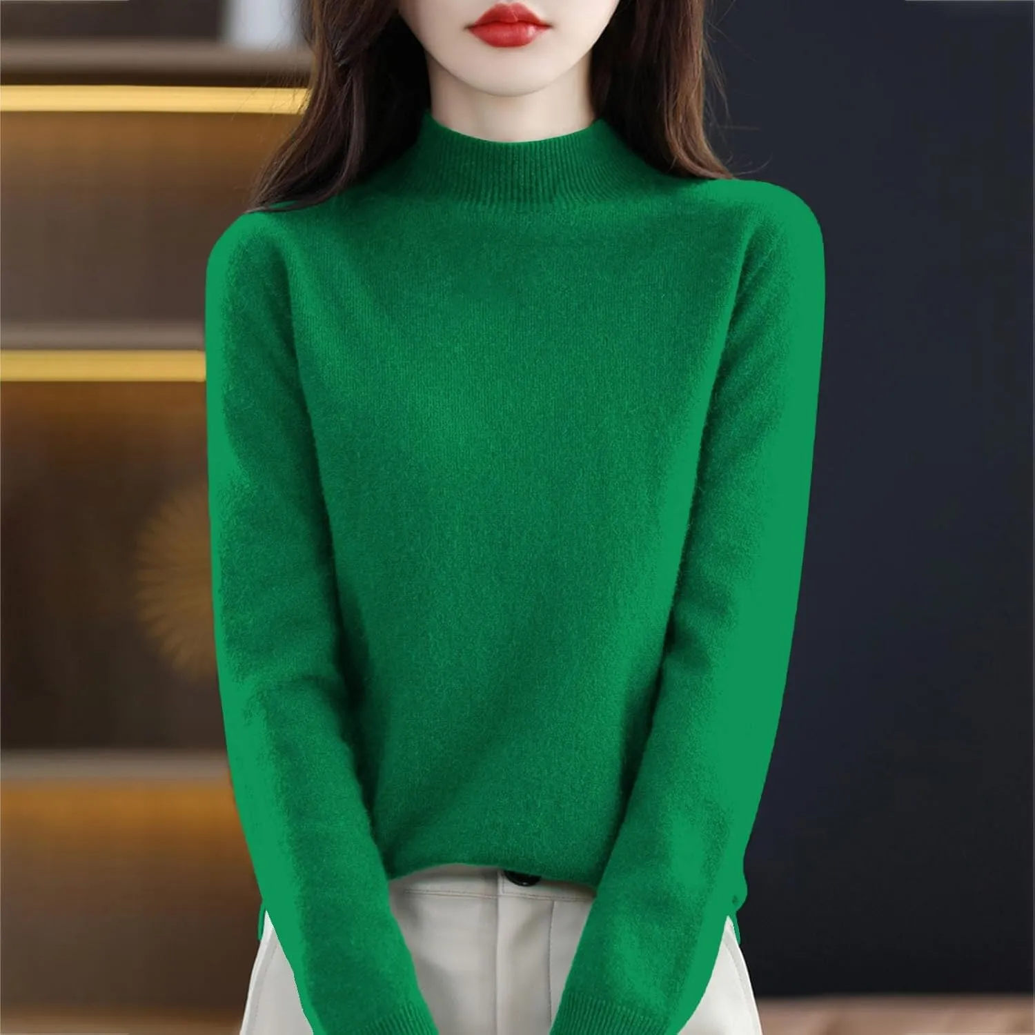 Womens Fleece Pullover Half Turtleneck Solid Color Basic Casual Sweater Tops Fashion Soft Knitted Long Sleeve Sweater