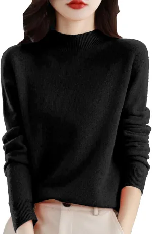 Womens Fleece Pullover Half Turtleneck Solid Color Basic Casual Sweater Tops Fashion Soft Knitted Long Sleeve Sweater