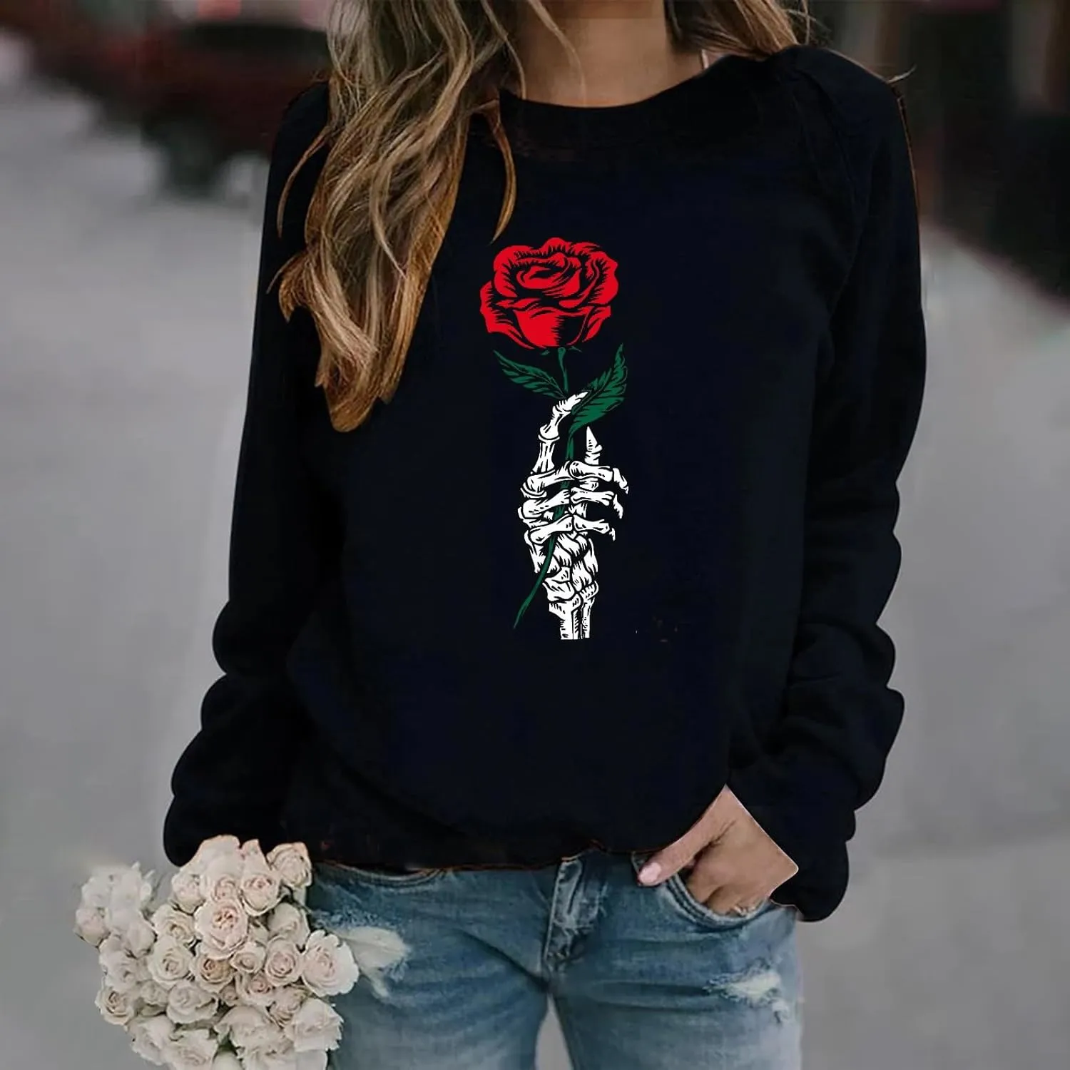 Womens Floral Print Sweatshirt Long Sleeve Crewneck Pullover Tops Fashion Lightweight Tunic Tops Fall Winter Tunic Tops