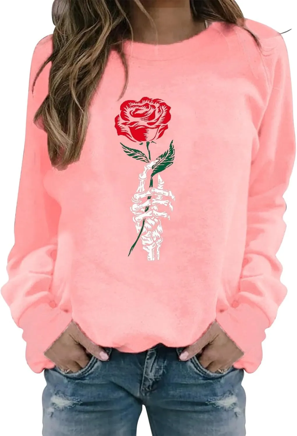Womens Floral Print Sweatshirt Long Sleeve Crewneck Pullover Tops Fashion Lightweight Tunic Tops Fall Winter Tunic Tops