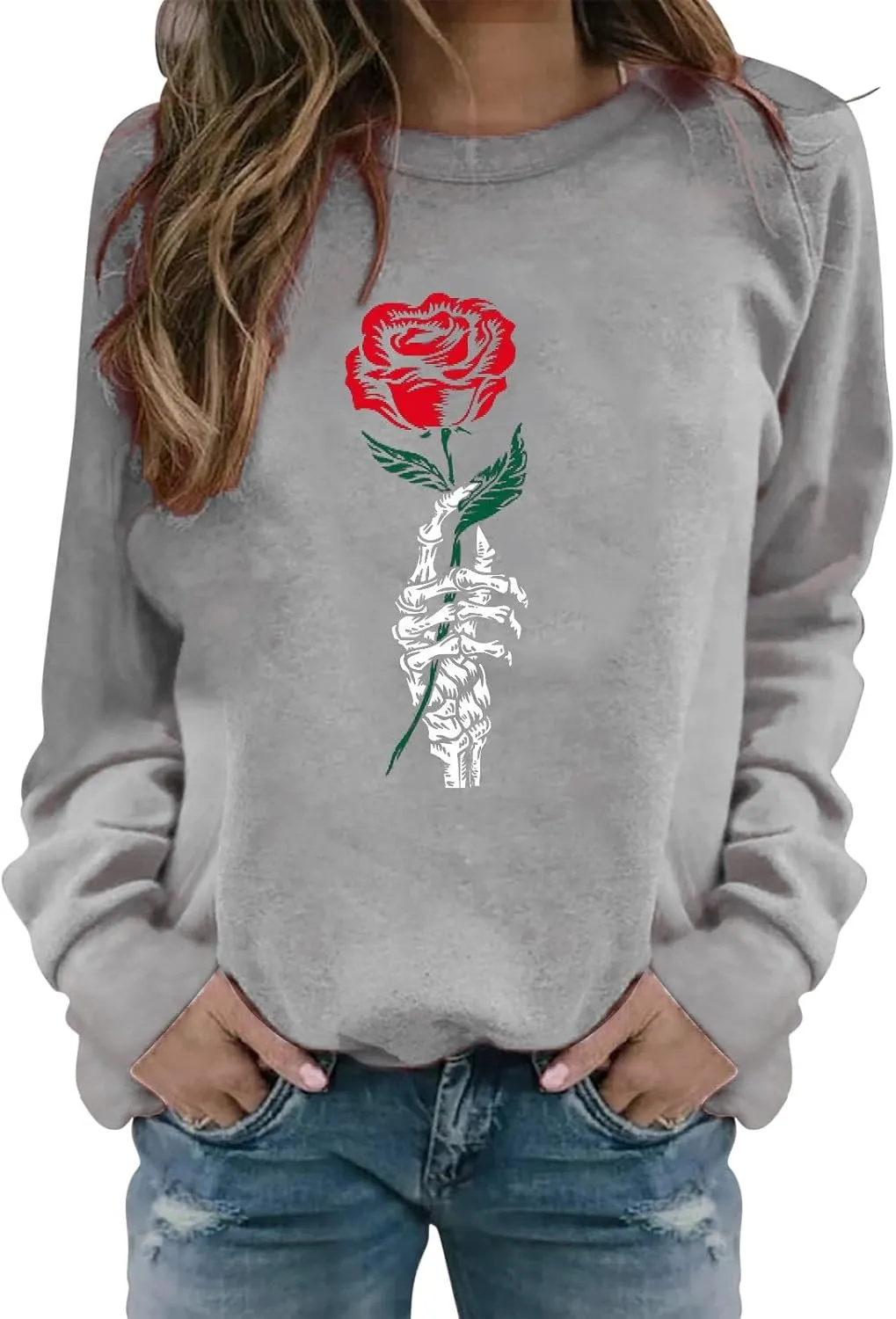 Womens Floral Print Sweatshirt Long Sleeve Crewneck Pullover Tops Fashion Lightweight Tunic Tops Fall Winter Tunic Tops