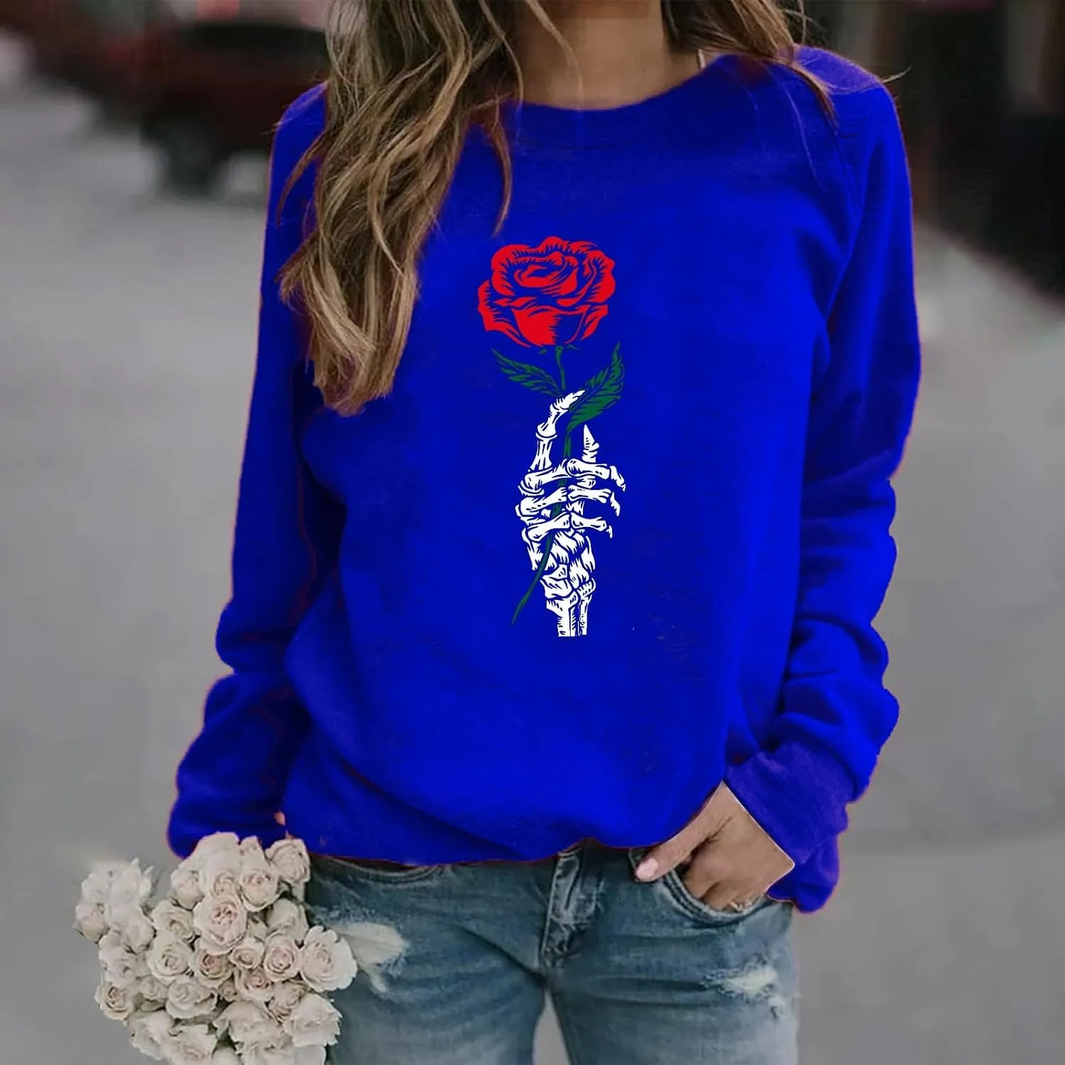 Womens Floral Print Sweatshirt Long Sleeve Crewneck Pullover Tops Fashion Lightweight Tunic Tops Fall Winter Tunic Tops