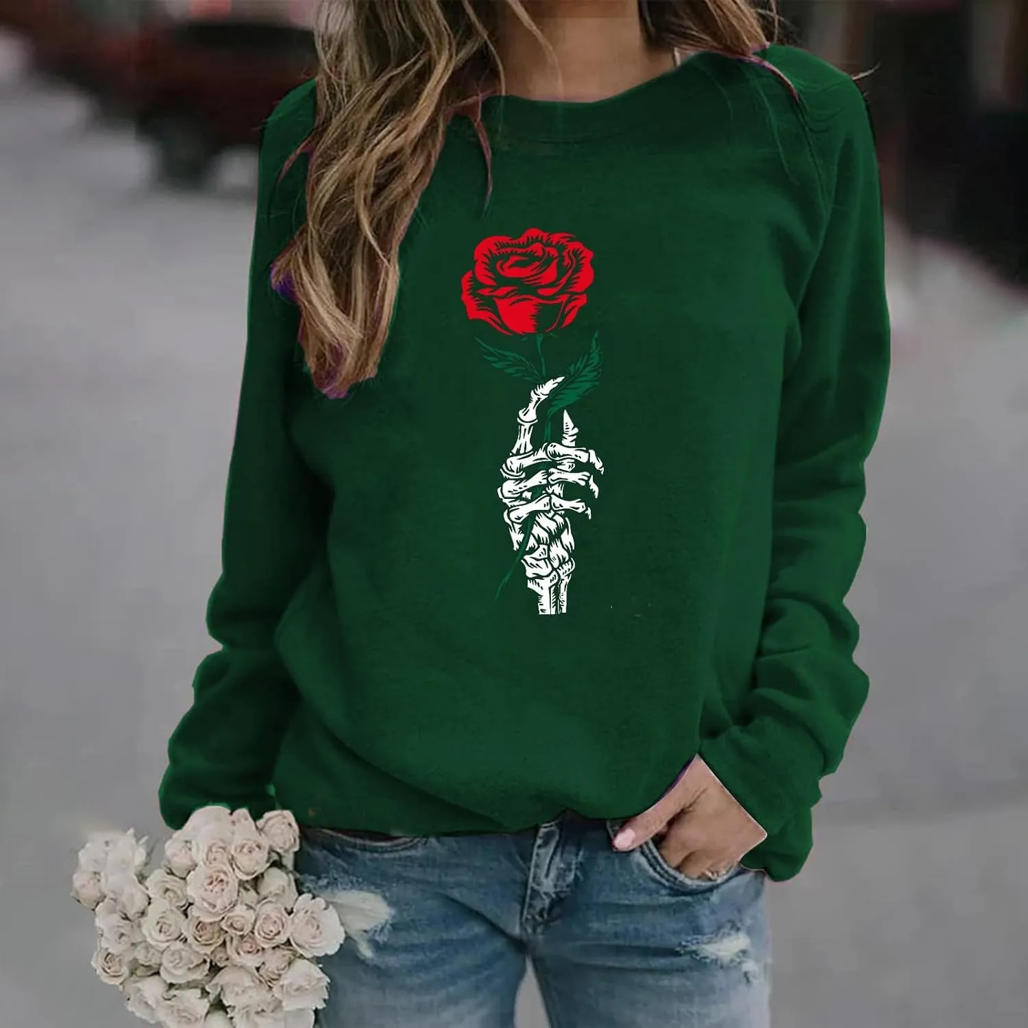 Womens Floral Print Sweatshirt Long Sleeve Crewneck Pullover Tops Fashion Lightweight Tunic Tops Fall Winter Tunic Tops