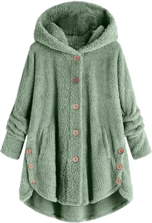 women's Fuzzy Fleece Jacket Oversized Sherpa Coat Pullover Jacket with Hood Winter Jackets Plus Size Warm Outerwear