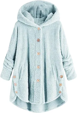 women's Fuzzy Fleece Jacket Oversized Sherpa Coat Pullover Jacket with Hood Winter Jackets Plus Size Warm Outerwear