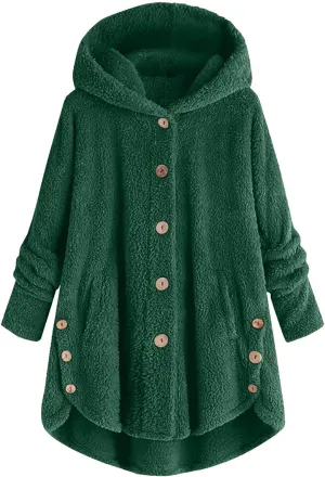 women's Fuzzy Fleece Jacket Oversized Sherpa Coat Pullover Jacket with Hood Winter Jackets Plus Size Warm Outerwear