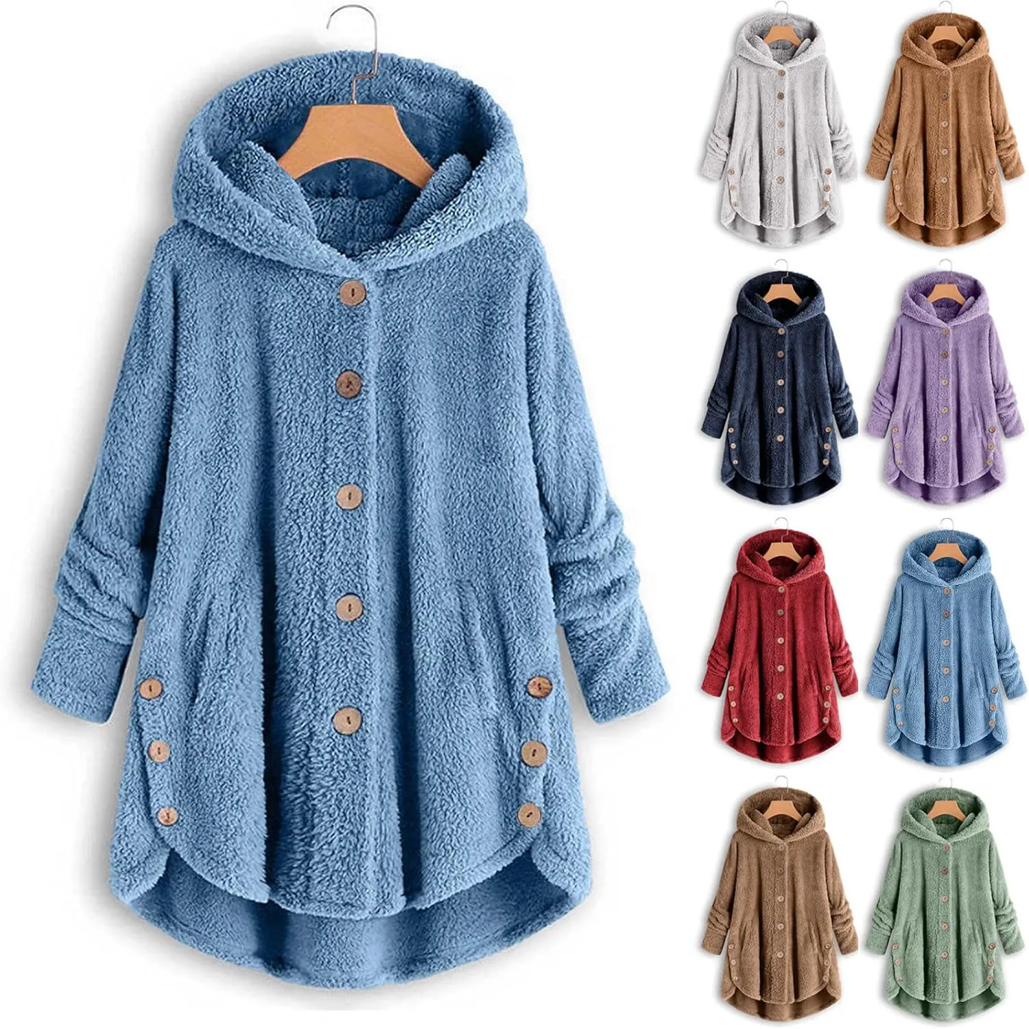women's Fuzzy Fleece Jacket Oversized Sherpa Coat Pullover Jacket with Hood Winter Jackets Plus Size Warm Outerwear