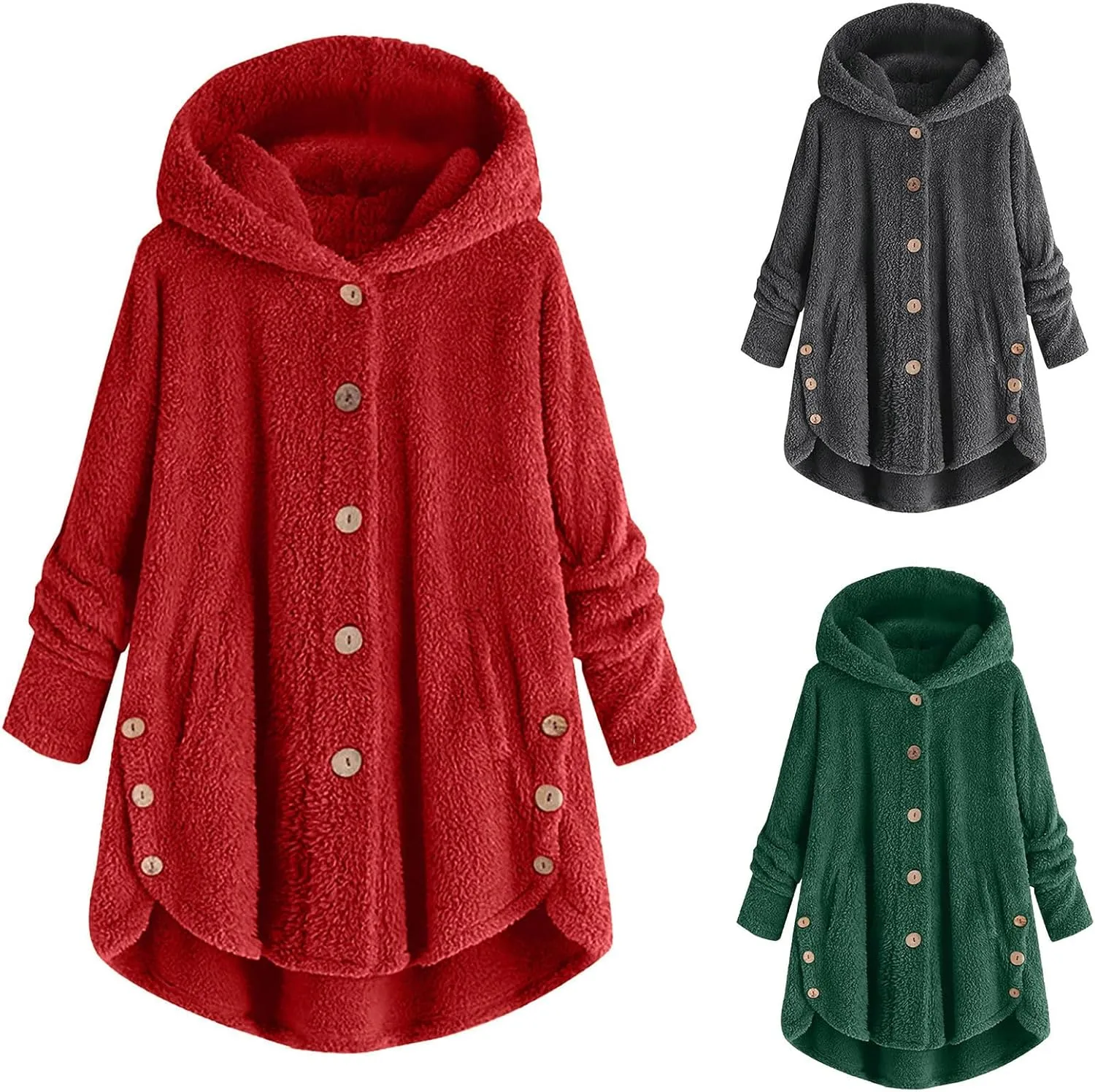 women's Fuzzy Fleece Jacket Oversized Sherpa Coat Pullover Jacket with Hood Winter Jackets Plus Size Warm Outerwear