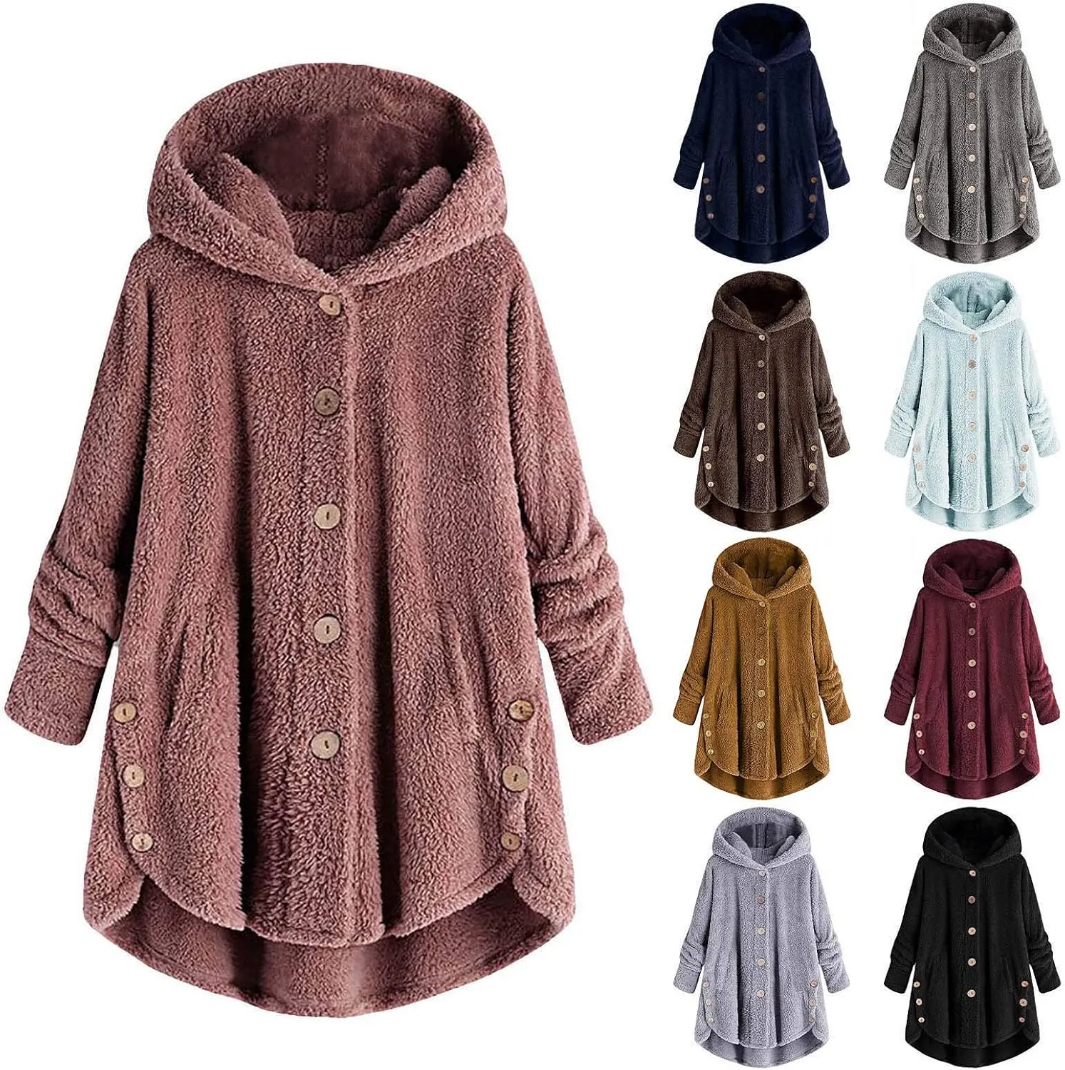 women's Fuzzy Fleece Jacket Oversized Sherpa Coat Pullover Jacket with Hood Winter Jackets Plus Size Warm Outerwear
