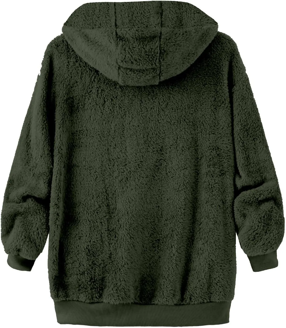 Womens Fuzzy Fleece Jacket Solid Color Artificial Wool Zipper Drawstring Long-Sleeved Hoodie Outerwear with Ladies