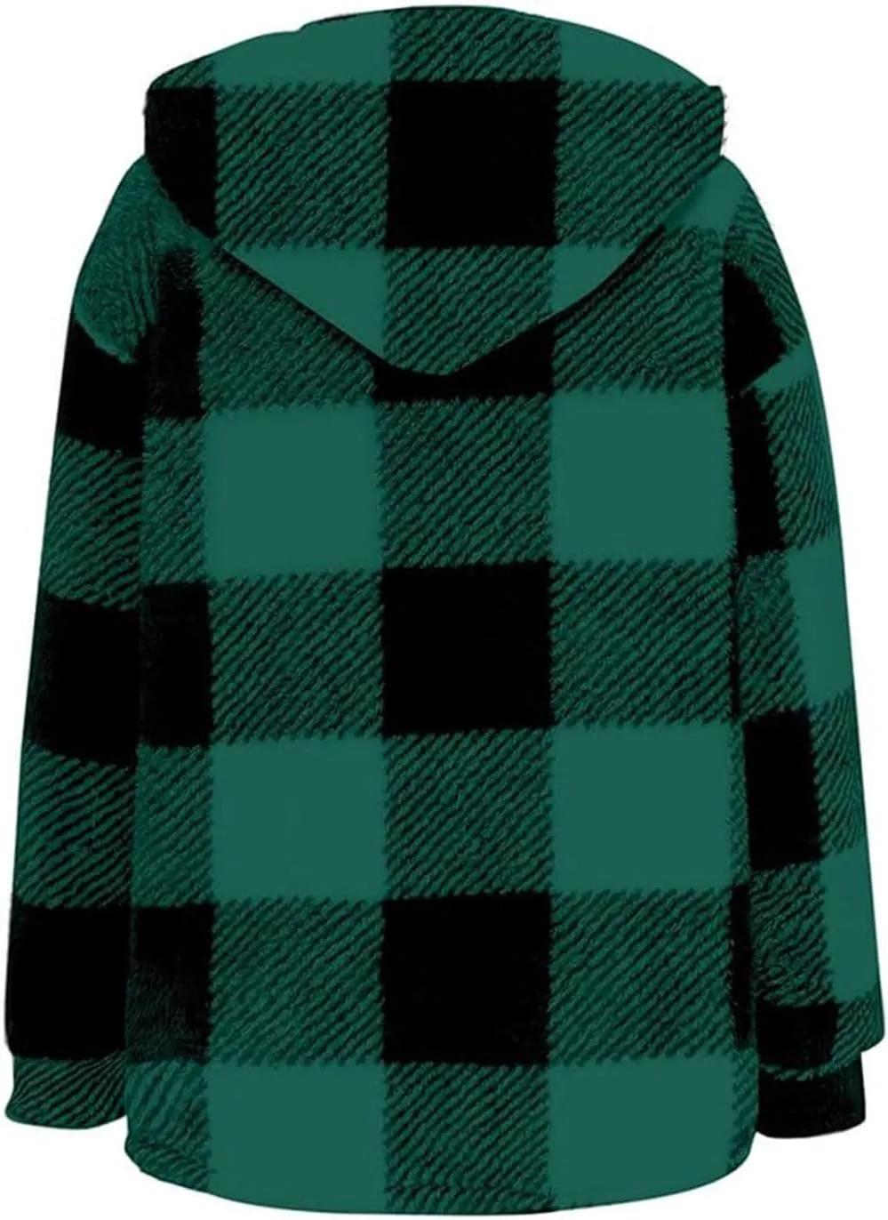 Womens Fuzzy Fleece Plaid Jacket Flannel Hooded Button Down Outerwear Fashion Lightweight Open Front Sherpa Cardigan