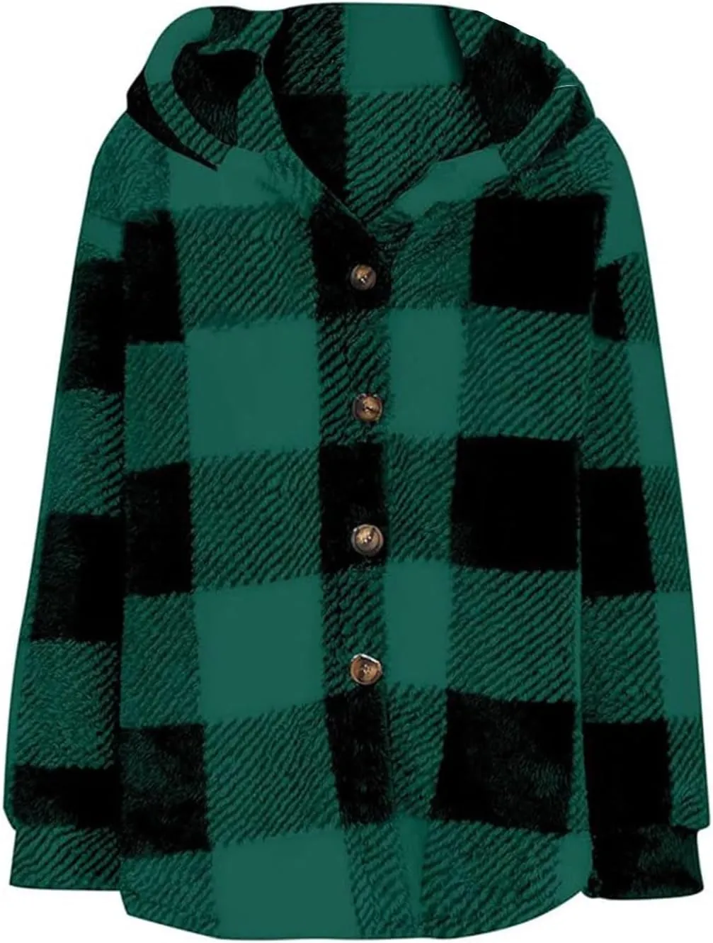 Womens Fuzzy Fleece Plaid Jacket Flannel Hooded Button Down Outerwear Fashion Lightweight Open Front Sherpa Cardigan