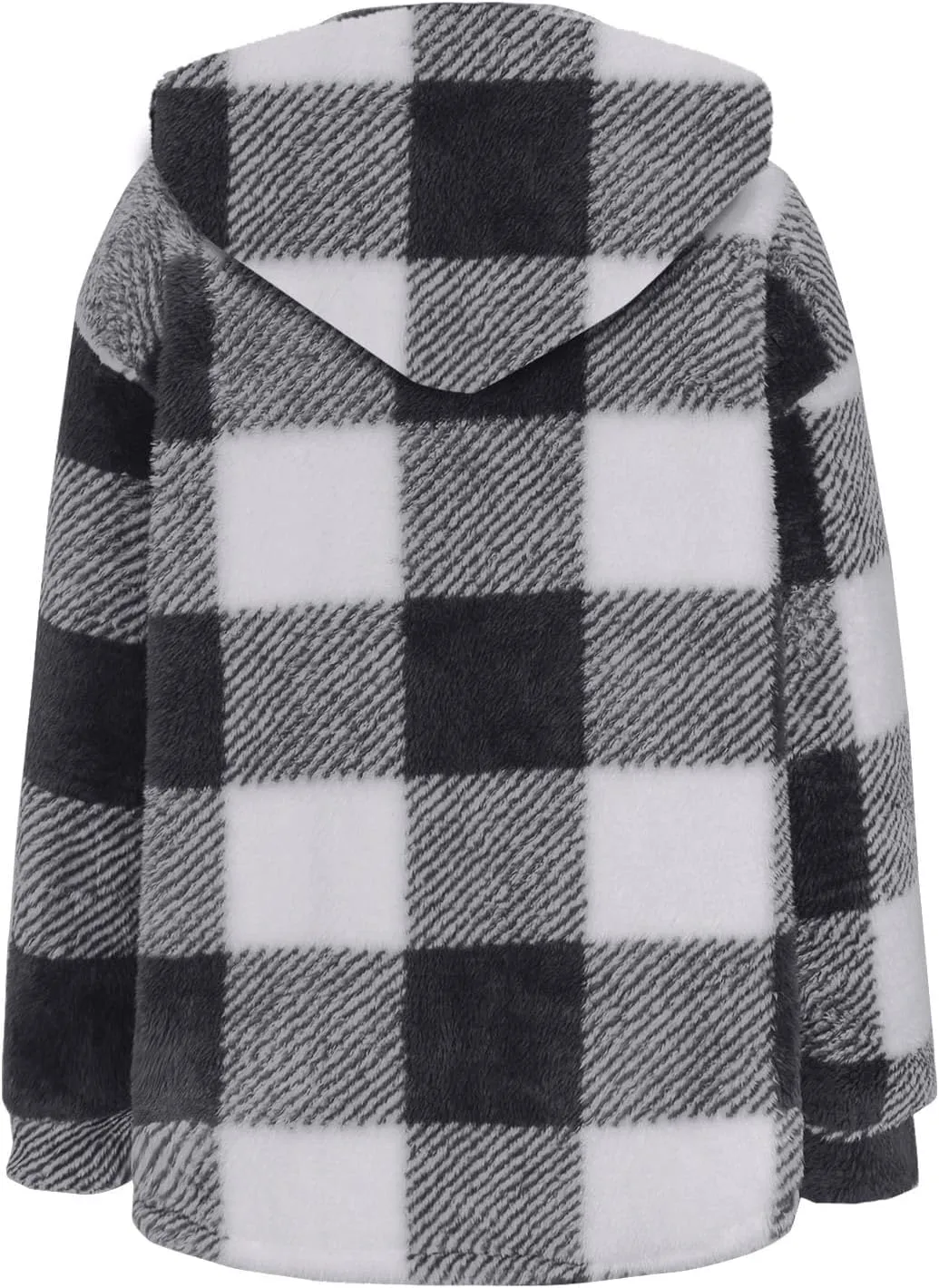 Womens Fuzzy Fleece Plaid Jacket Flannel Hooded Button Down Outerwear Fashion Lightweight Open Front Sherpa Cardigan