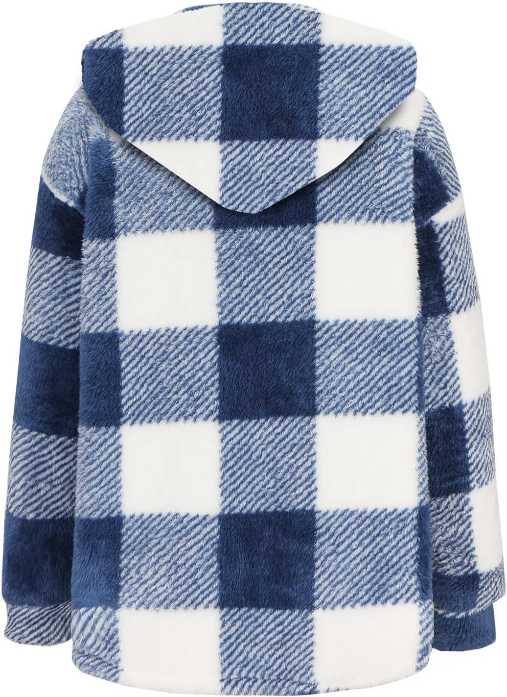 Womens Fuzzy Fleece Plaid Jacket Flannel Hooded Button Down Outerwear Fashion Lightweight Open Front Sherpa Cardigan