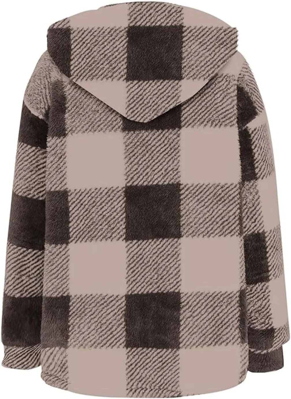 Womens Fuzzy Fleece Plaid Jacket Flannel Hooded Button Down Outerwear Fashion Lightweight Open Front Sherpa Cardigan