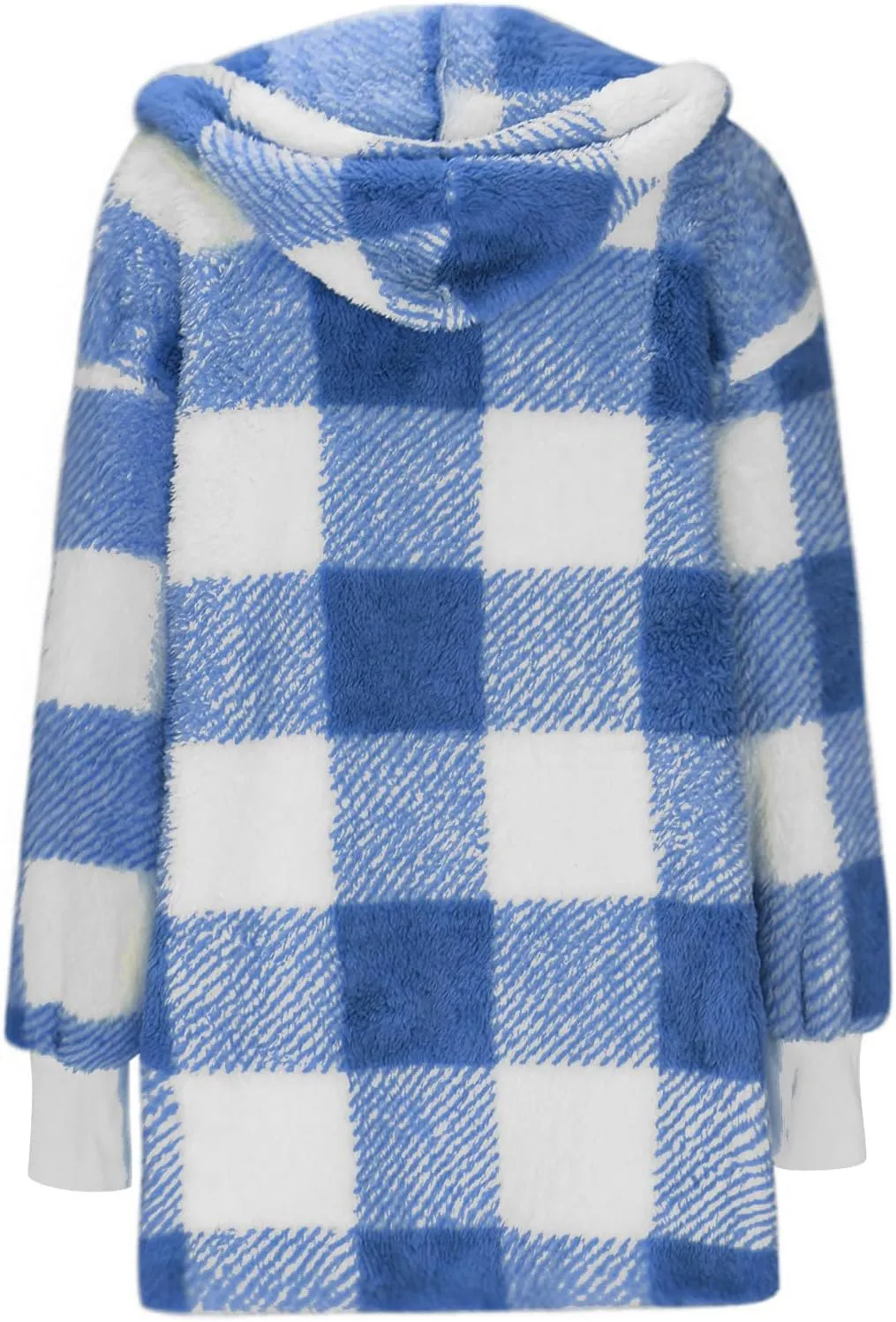 Womens Hooded Fuzzy Sherpa Lined Fleece Jacket Open Front Buffalo Plaid Cardigan Comfy Soft Winter Clothes