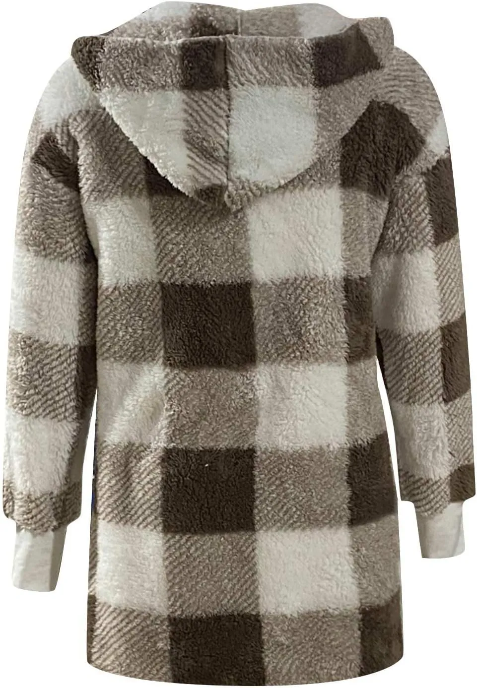 Womens Hooded Fuzzy Sherpa Lined Fleece Jacket Open Front Buffalo Plaid Cardigan Comfy Soft Winter Clothes