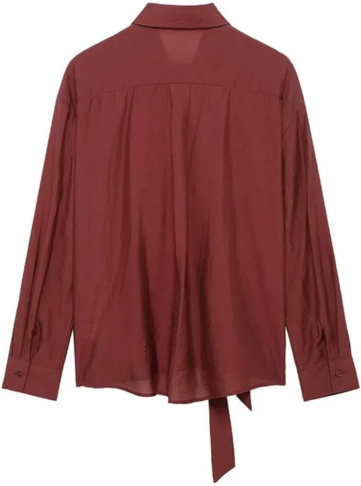 Women's Large Size Shirts Blouses Bow Lace-Up Long Sleeve Tops Office Elegant Tops