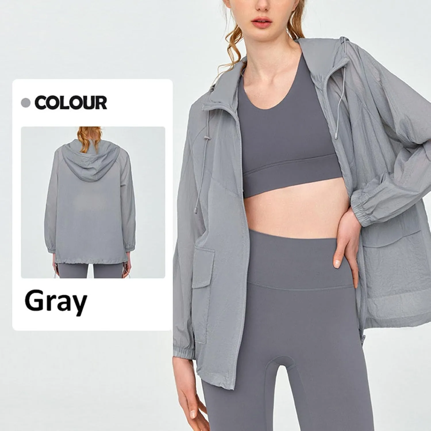 Women's Lightweight Workout Jacket Elastic Hem Cooling Summer Athletic Shirts Long Sleeve UV Sun Protection Clothes