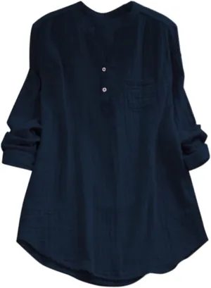Womens Linen Shirts Summer Linen Plain Solid Short Sleeve T-Shirt Casual Loose Henley V-Neck Tee Shirts