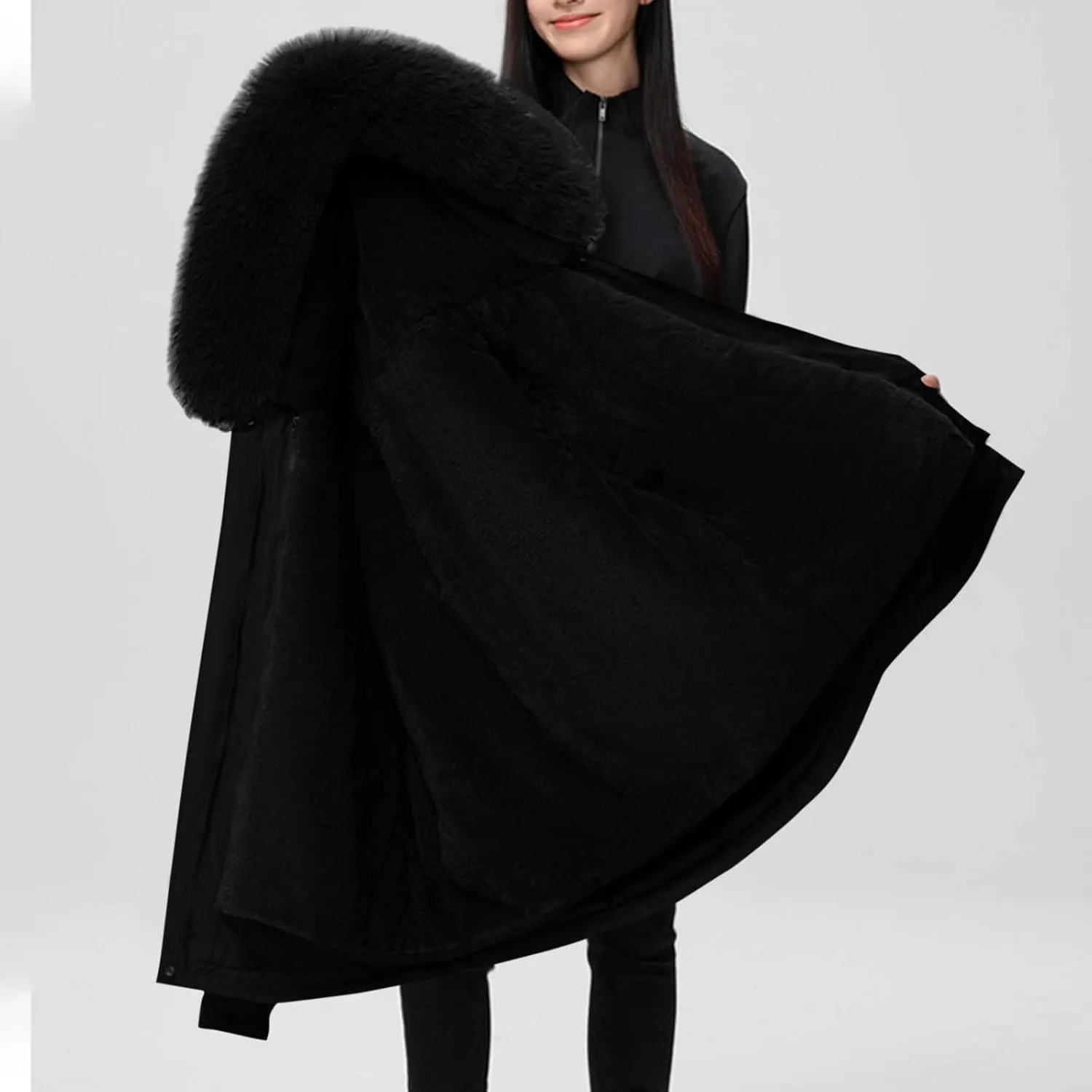Women's Mid-Length Parka Winter Outerwear Jacket Soft Fleece Warm Snow Coats Reversible Jackets Fashion Cute Coat