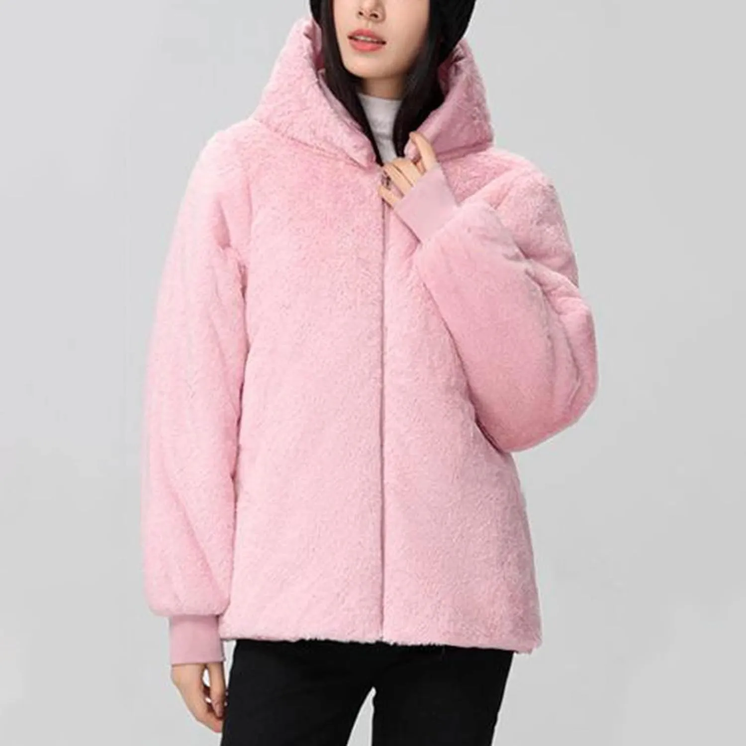 Women's Mid-Length Parka Winter Outerwear Jacket Soft Fleece Warm Snow Coats Reversible Jackets Fashion Cute Coat