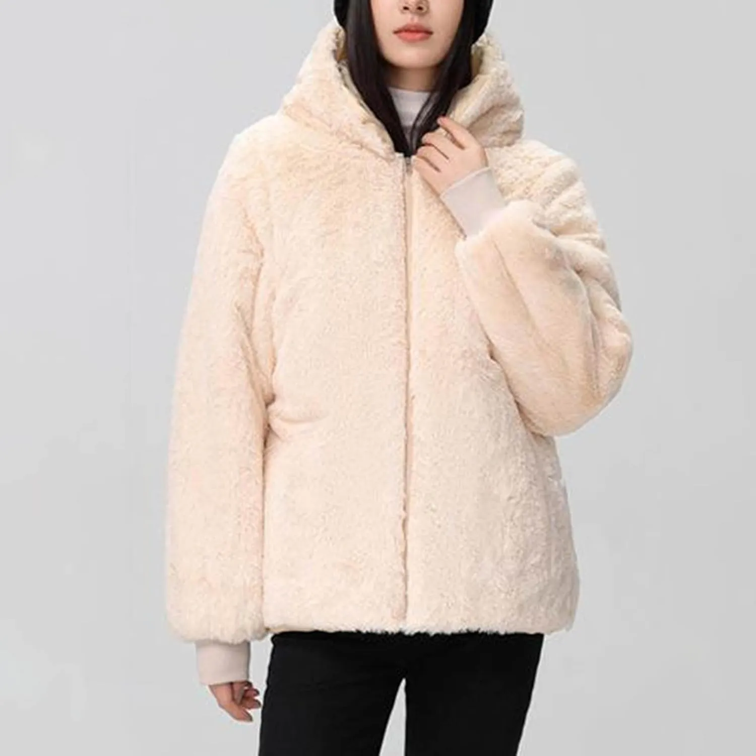 Women's Mid-Length Parka Winter Outerwear Jacket Soft Fleece Warm Snow Coats Reversible Jackets Fashion Cute Coat