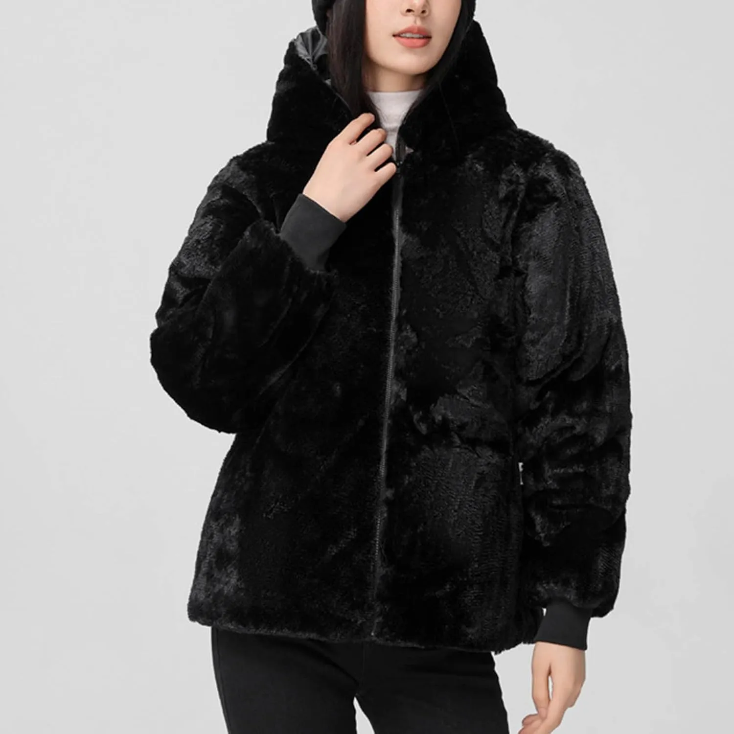 Women's Mid-Length Parka Winter Outerwear Jacket Soft Fleece Warm Snow Coats Reversible Jackets Fashion Cute Coat