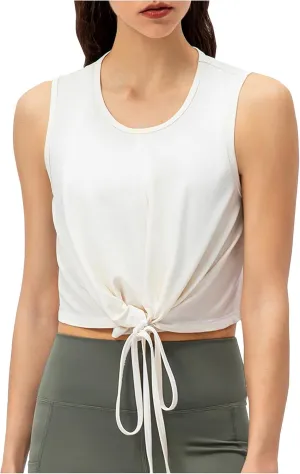 Women's Modal Sports Tank Tops, Lightweight Sleeveless Quick-Dry Athletic Yoga Shirts Fashion Front Tie Knot Top