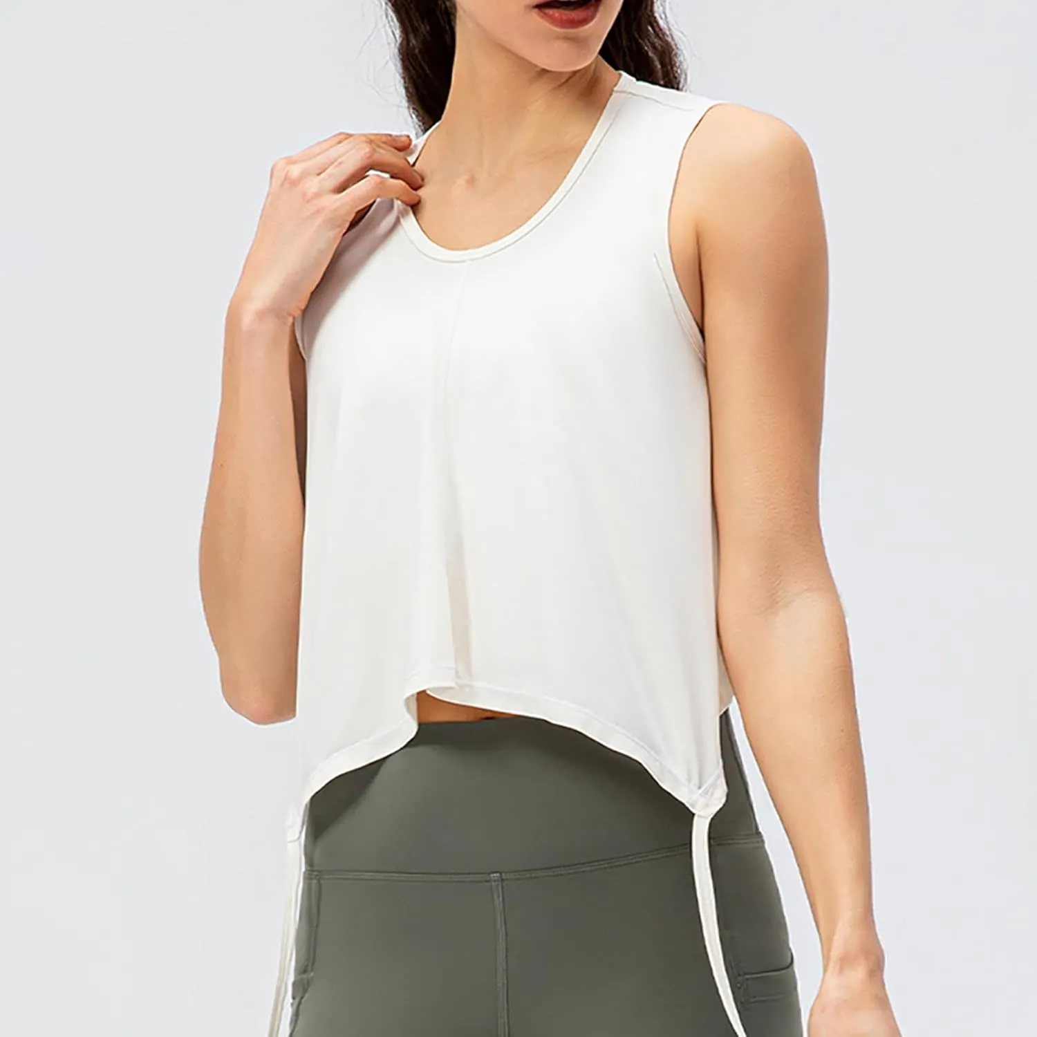 Women's Modal Sports Tank Tops, Lightweight Sleeveless Quick-Dry Athletic Yoga Shirts Fashion Front Tie Knot Top