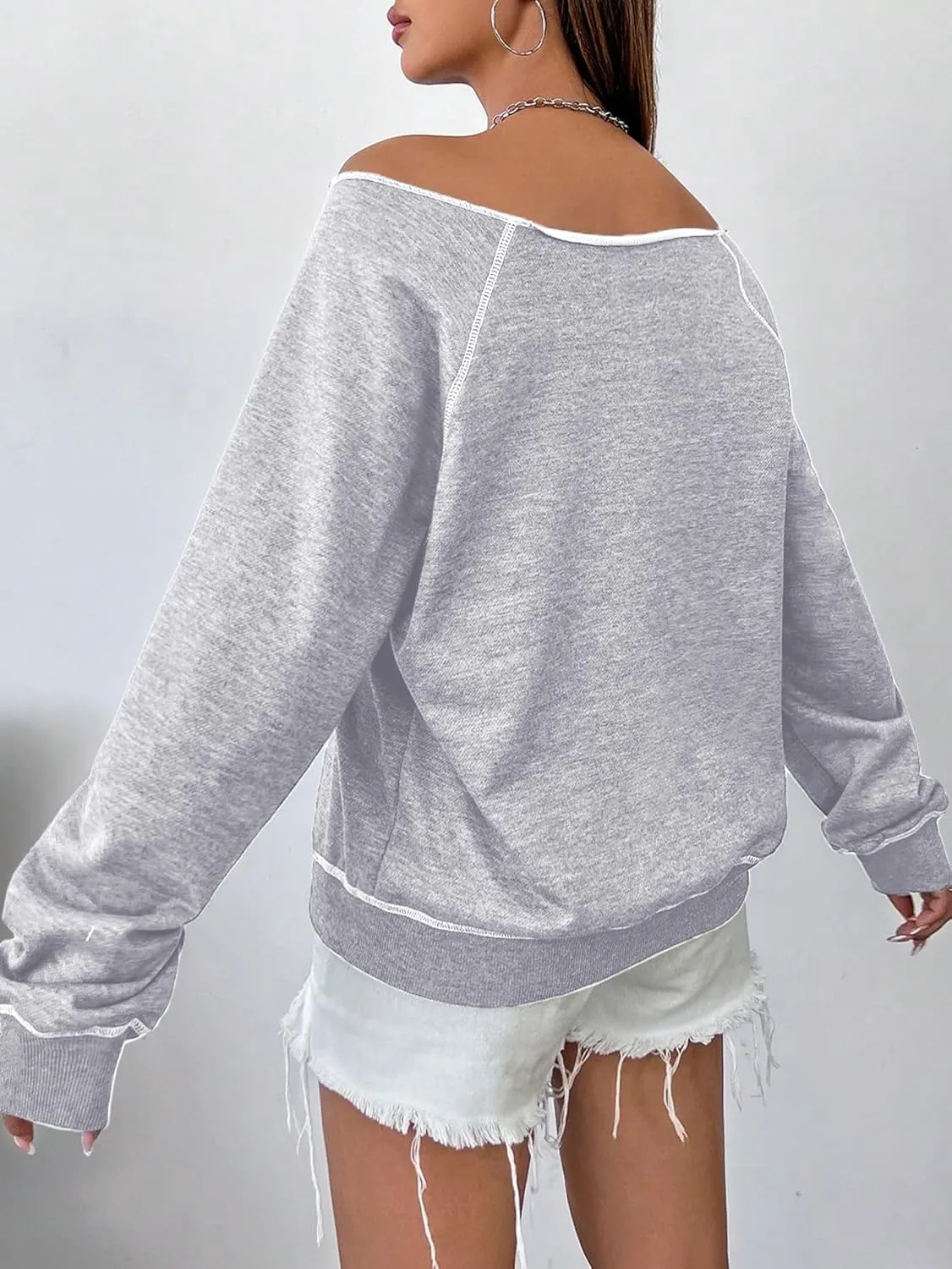 Women's Off The Shoulder Sweatshirts Long Sleeve Pullover Tops Trendy Y2k Fall Tops