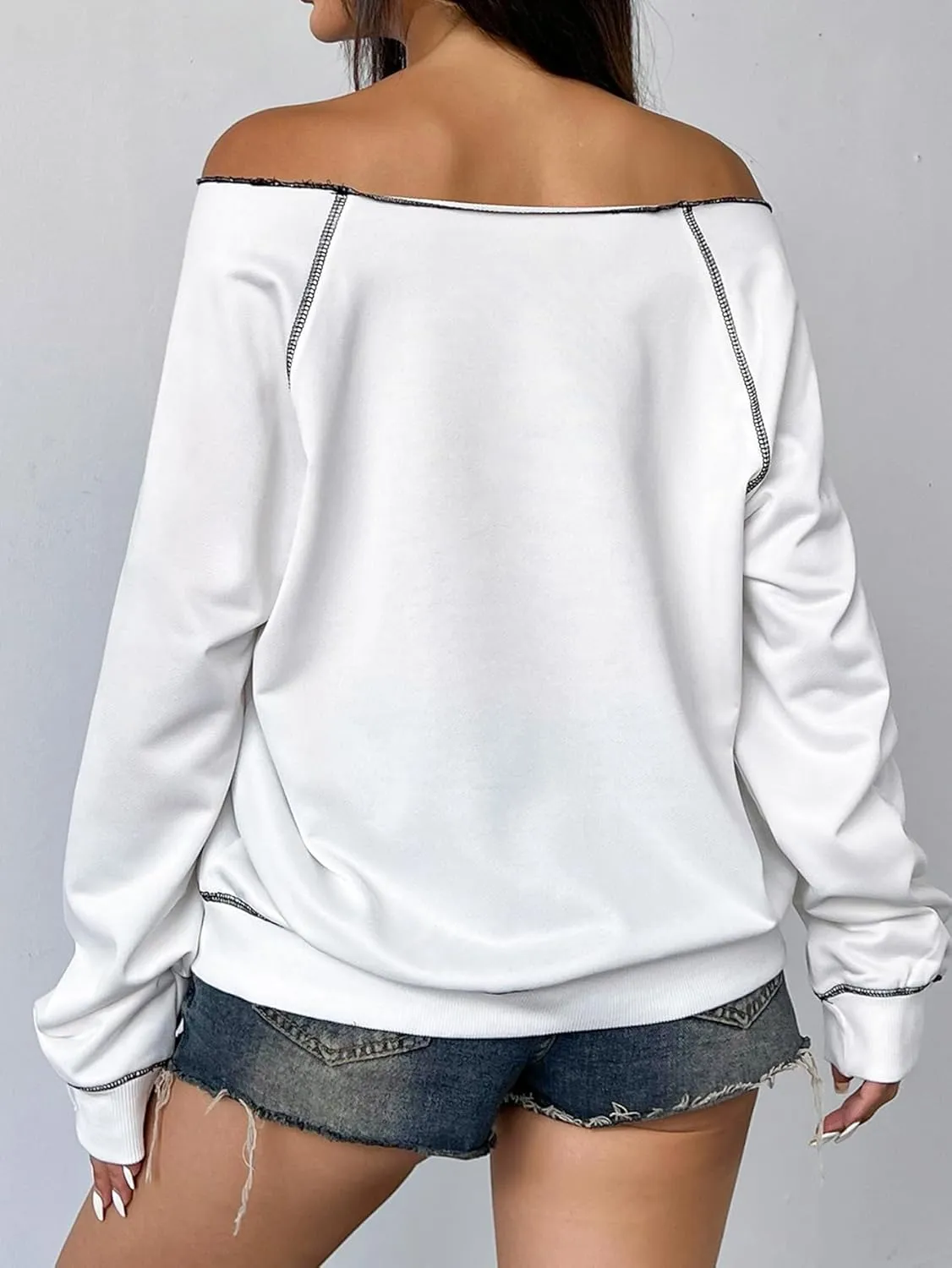 Women's Off The Shoulder Sweatshirts Long Sleeve Pullover Tops Trendy Y2k Fall Tops