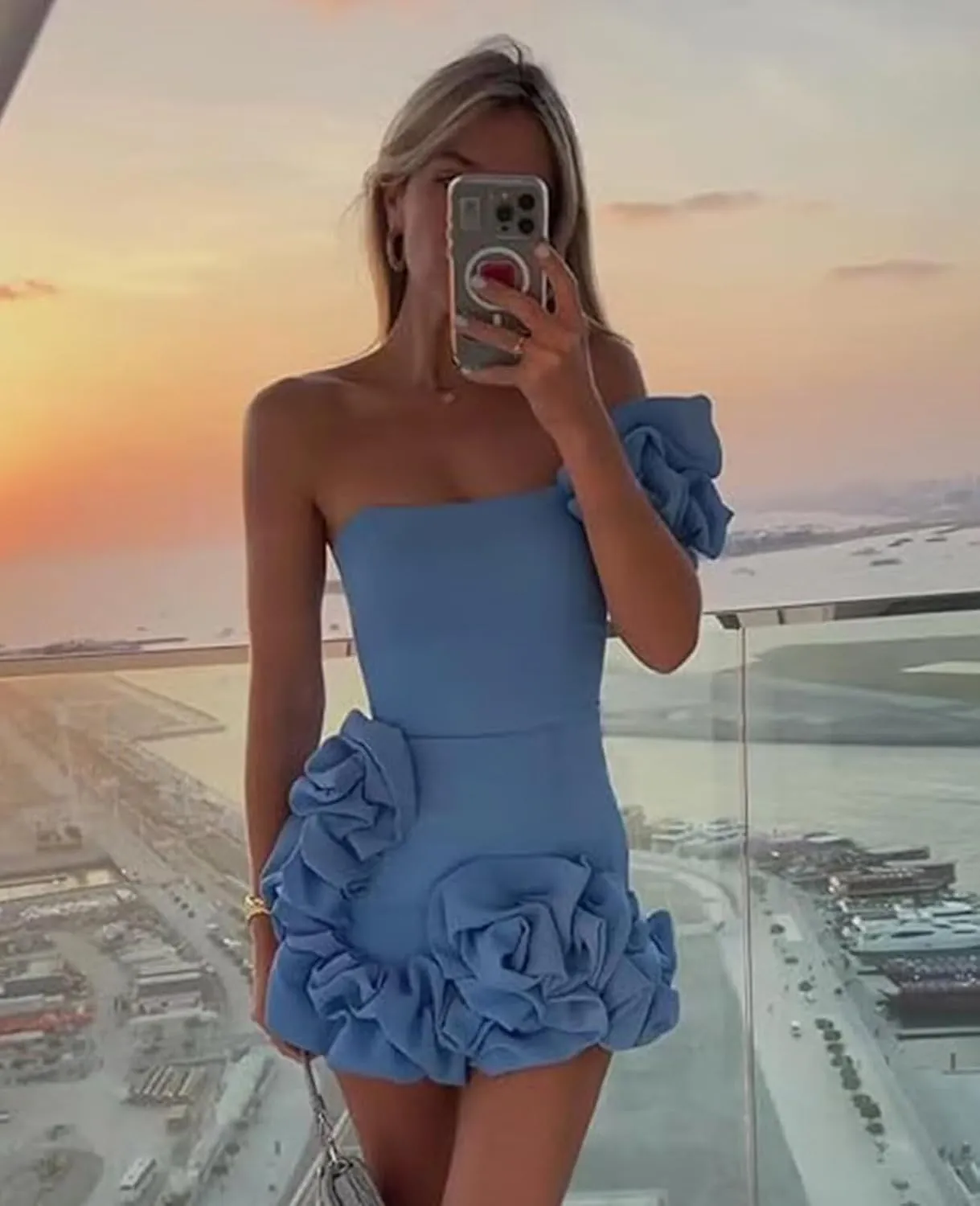 Women's One Shoulder Satin Homecoming Dresses for Teens Sexy Wrap Ruffles Mini Formal Cocktail Party Dress