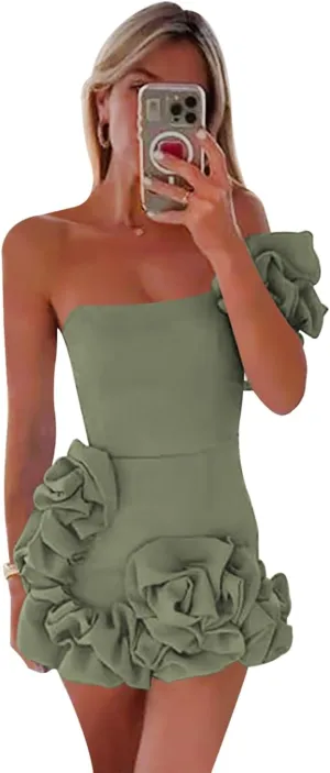 Women's One Shoulder Satin Homecoming Dresses for Teens Sexy Wrap Ruffles Mini Formal Cocktail Party Dress