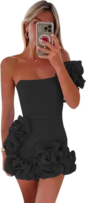 Women's One Shoulder Satin Homecoming Dresses for Teens Sexy Wrap Ruffles Mini Formal Cocktail Party Dress